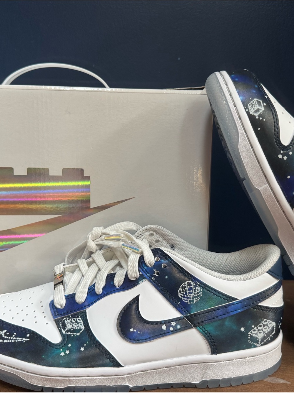 Nike Kids White and Navy Galaxy-Print Low-Top Sneakers